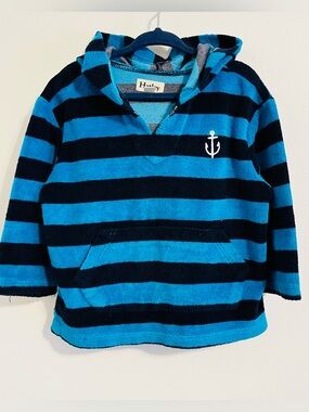 Hatley Striped Hooded Terry Cloth Pullover Sweatshirt Swim Toddler Boys 2 Blue